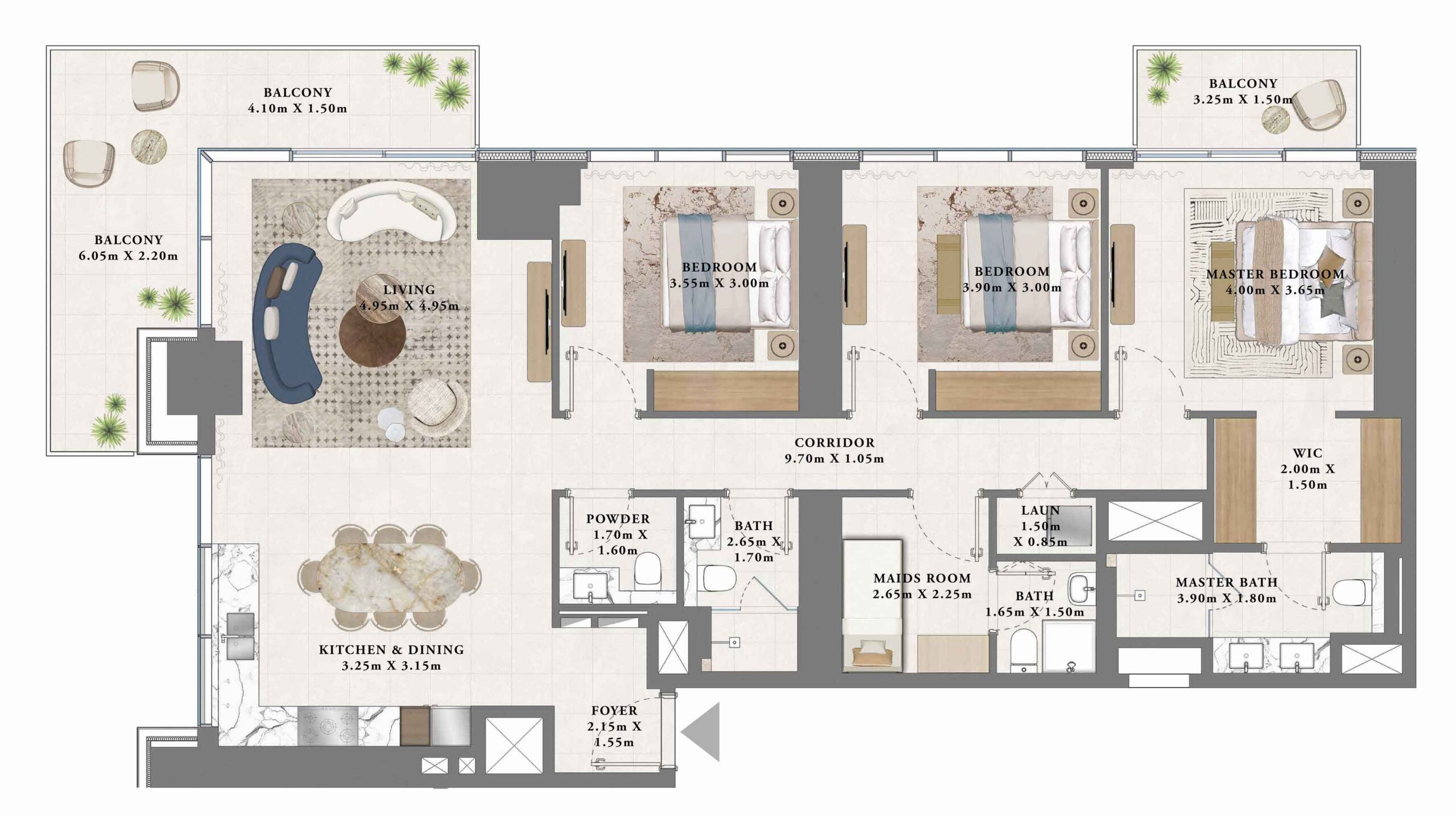 one single layout with all corner units facing the creek water