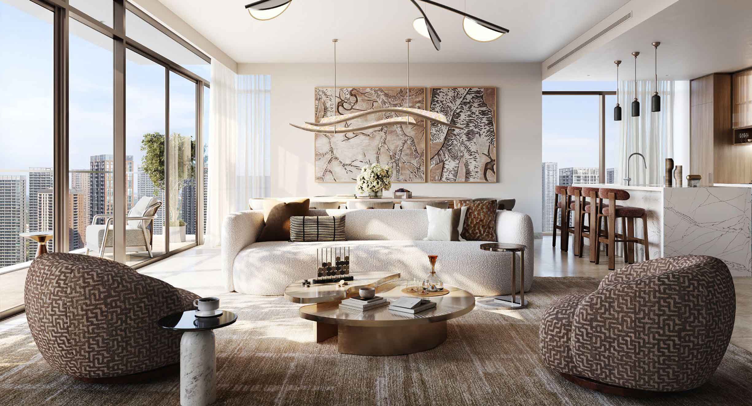 Open Living area with dining seperate and open kitchen concept in EMAAR Valia