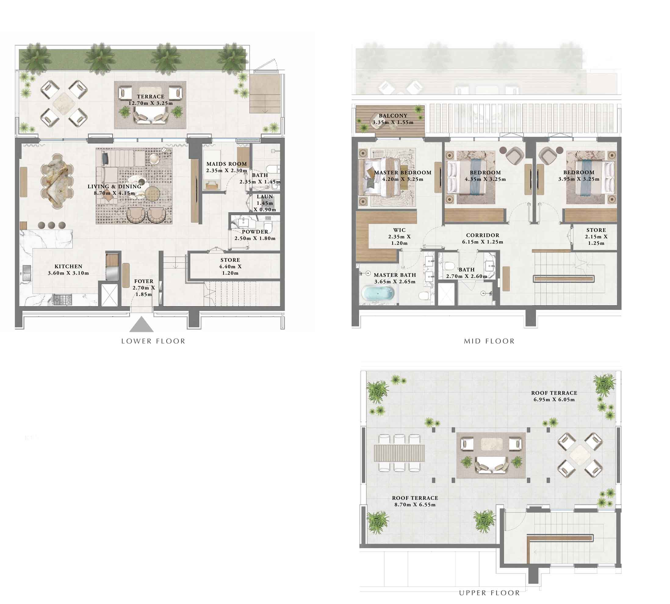 podium level townhouse opening towards the amenities deck comes in 2 different sizes